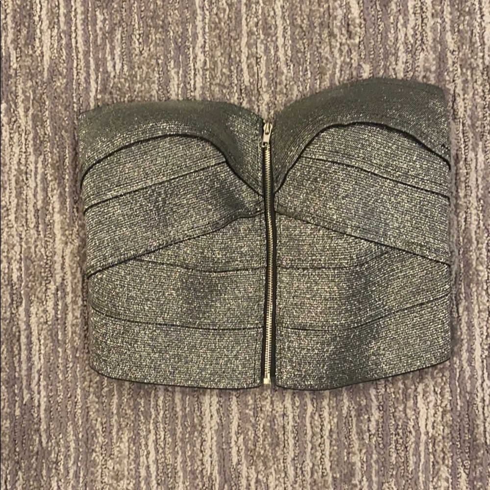 Strapless Silver Front Zipper Top
